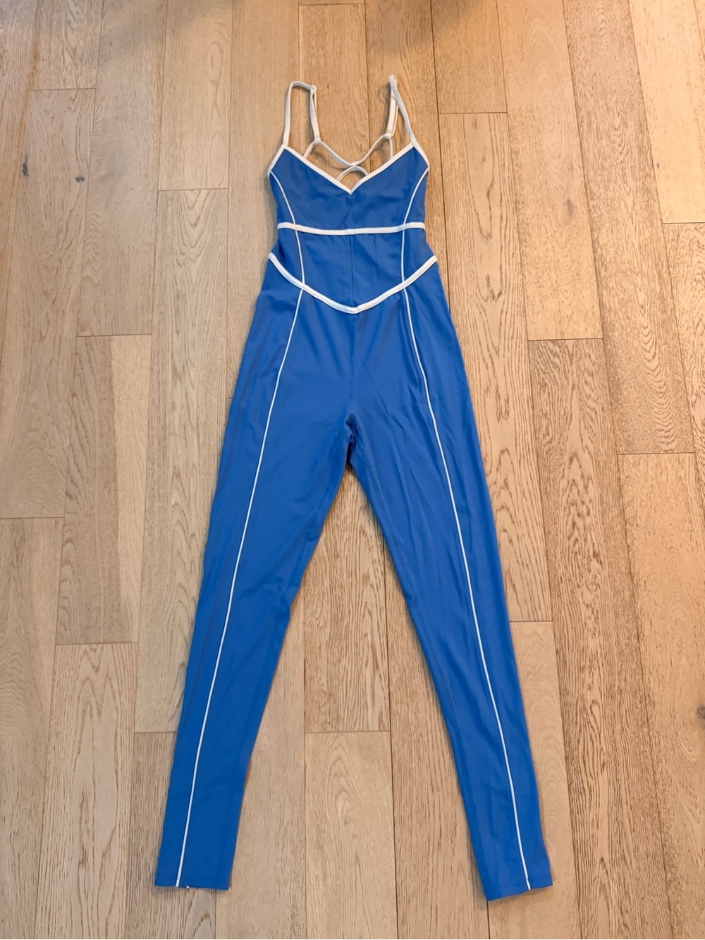 Royal Blue Strappy Jumpsuit with White Piping